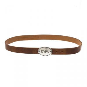 Emporio Armani Brown Leather Logo Belt 95CM