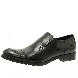 Emporio Armani Black Leather Brogue Slip-On Shoes Size 42.5
