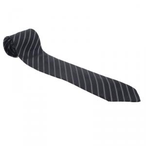 Pre Owned Ermenegildo Zegna Navy Blue and White Textured Striped Silk Tie