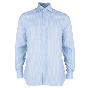 Pre Owned Ermenegildo Zegna Blue Pinstripe Formal Shirt L