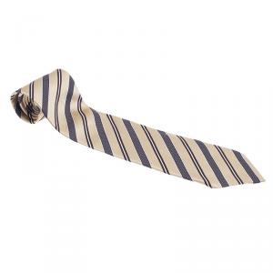 Pre Owned Ermenegildo Zegna Beige and Grey Silk Striped Tie