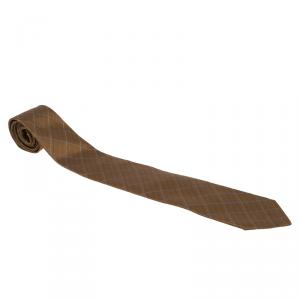 Pre Owned Ermenegildo Zegna Brown Diamond Print Silk Tie