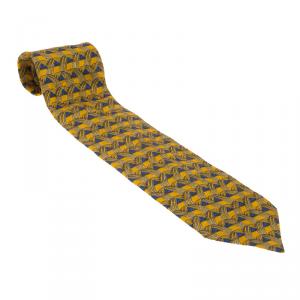 Pre Owned Ermenegildo Zegna Yellow Printed Silk Tie