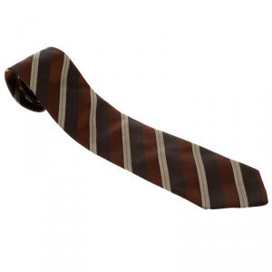 Pre Owned Ermenegildo Zegna Couture Brown Striped Woven Silk Traditional Tie