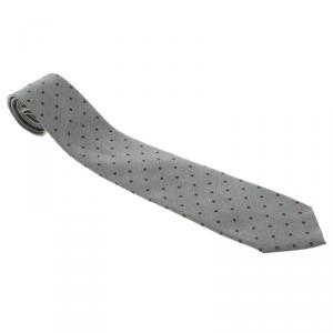 Pre Owned Ermenegildo Zegna Couture Grey Textured Silk Polka Dotted Traditional Tie