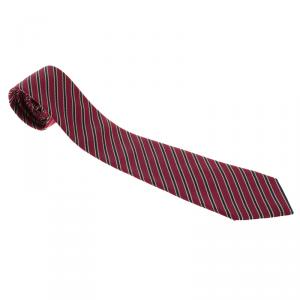 Pre Owned Ermenegildo Zegna Red and Navy Blue Striped Silk Tie