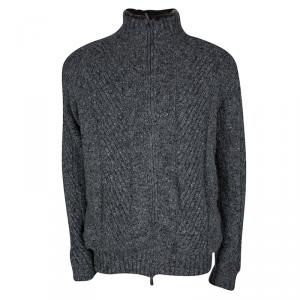 Pre Owned Ermenegildo Zegna Grey Cashmere and Mink Zip Front Jacket 5XL