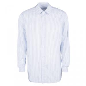 Pre Owned Ermenegildo Zegna Blue and White Striped Cotton Long Sleeve Shirt  3XL