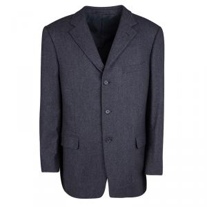 Pre Owned Ermenegildo Zegna Soft Blue Textured Wool and Cashmere Blazer XXL