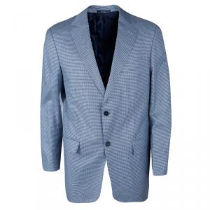 Pre Owned Ermenegildo Zegna Blue and White Houndstooth Pattern Blazer L