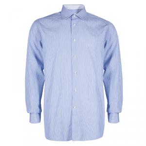 Pre Owned Ermenegildo Zegna Mens Blue Striped Shirt L