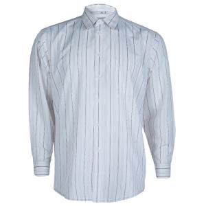 Pre Owned Ermenegildo Zegna White and Pink Long Sleeve Buttondown Cotton Shirt XL