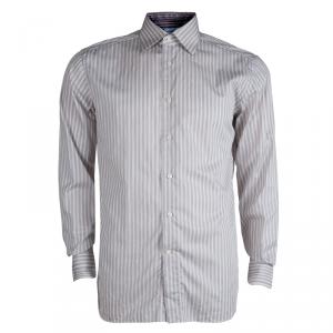 Pre Owned Ermenegildo Zegna Brown Striped Cotton Regular Fit Shirt M