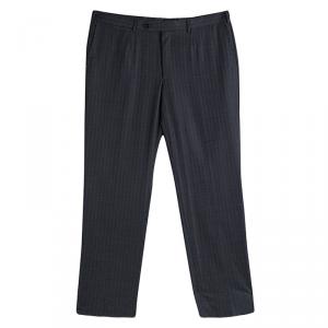 Pre Owned Ermenegildo Zegna Grey Striped Wool Regular Fit Trousers 3XL