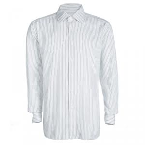 Pre Owned Ermenegildo Zegna White Striped Cotton Regular Fit Button Front Shirt XXXL