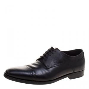 Pre Owned Ermenegildo Zegna Black Leather Lace Up Derby Oxfords Size 43.5