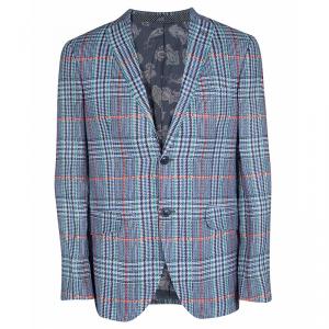 مملوكة مسبقًا Etro Multicolor Houndstooth Checked Linen Blazer L