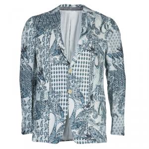 Pre Owned Etro White Printed Linen Blazer L