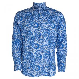 Pre Owned Etro Blue Paisley Printed Cotton Long Sleeve Button Front Shirt L