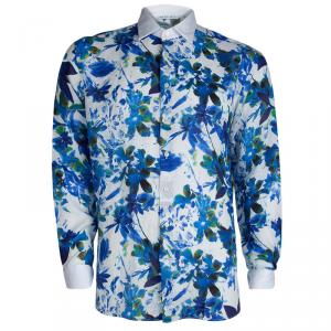 Pre Owned Etro Blue Floral Printed Long Sleeve Button Front Linen Shirt L