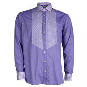 Pre Owned Etro Purple Contrast Printed Panel Long Sleeve Button Front Shirt L