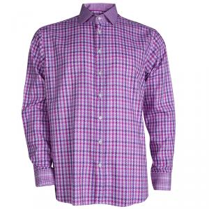 Pre Owned Etro Two Tone Geometric Weave Long Sleeve Button Front Cotton Shirt L