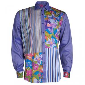 Pre Owned Etro Multicolor Printed Patch Detail Long Sleeve Button Front Cotton Shirt  L