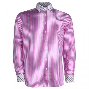 Pre Owned Etro Pink Striped Contrast Collar Detail Long Sleeve Button Down Shirt L 