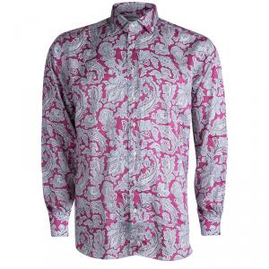 Pre Owned Etro Pink Paisley Printed Cotton Long Sleeve Button Front Shirt L