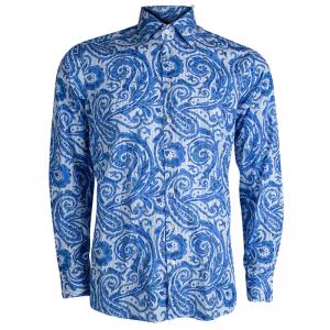 Pre Owned Etro Blue Paisley Printed Cotton Long Sleeve Button Front Shirt M