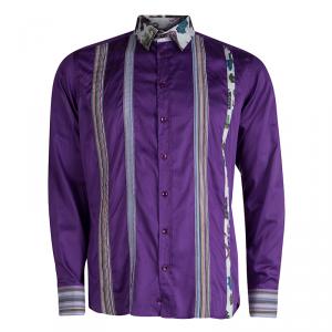 Etro Purple Pleat Detail Long Sleeve Button Front Cotton Shirt M