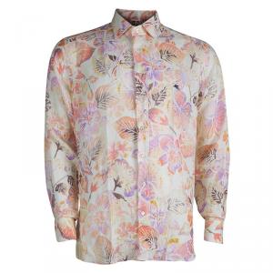 Pre Owned Etro Multicolor Floral Printed Long Sleeve Button Front Linen Shirt L