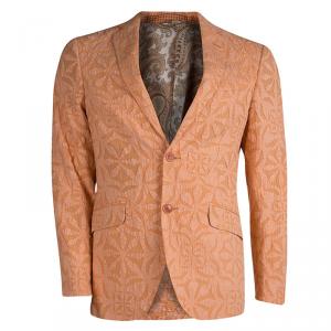 Etro Orange Floral Applique Detail Cotton Blazer M