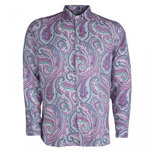 Pre Owned Etro White Paisley Printed Long Sleeve Buttondown Linen Shirt L