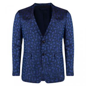 Etro Blue Paisley Motif Jacquard Silk Blazer M