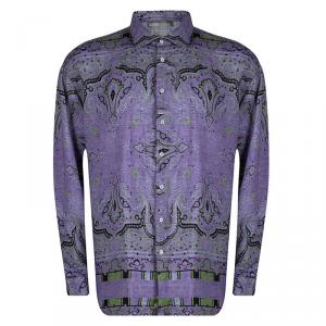Pre Owned Etro Purple Printed Linen Long Sleeve Shirt XXL
