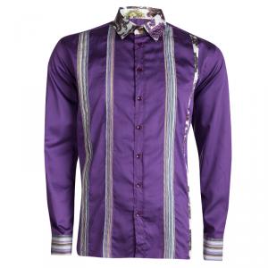 Pre Owned Etro Purple Pleat Detail Long Sleeve Button Front Cotton Shirt L