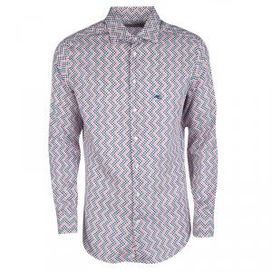 Pre Owned Etro Multicolor Zig Zag Houndstooth Print Long Sleeve Button Front Shirt L
