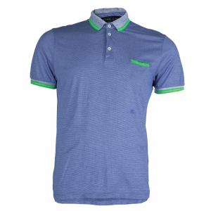 Etro Blue Contrast Rib Trim Polo T-Shirt M