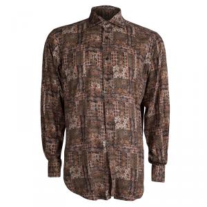 Pre Owned Etro Brown Printed Long Sleeve Button Front Shirt L