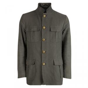 مملوكة مسبقًا Etro Olive Green Patch Pocket Detail Button Front Jacket XL