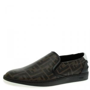Fendi Brown Zucca Coated Canvas Slip On Sneakers Size 41