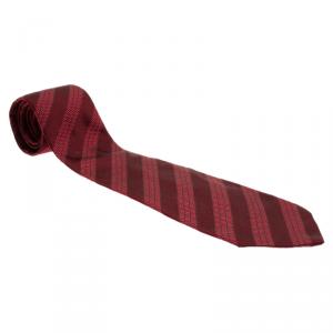 Fendi Red Silk Zucchino Striped Tie 