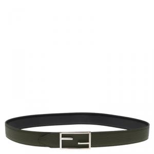 Fendi Green and Black Leather Logo Buckle Reversible Belt 90CM