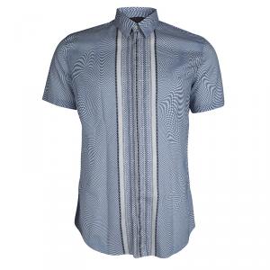 Fendi Blue and White Optical Illusion Print Short Sleeve Shirt L