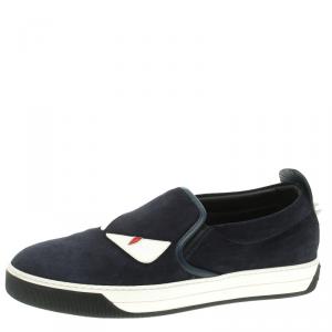 Fendi Navy Blue Suede Monster Slip On Sneakers Size 42