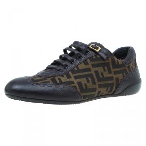 Fendi Tobacco Zucca Canvas and Leather Trim Lace Up Sneakers Size 42
