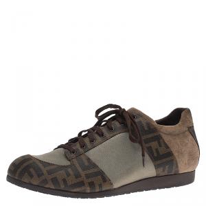 Fendi Two Tone Zucca Canvas and Suede Sneakers Size 44