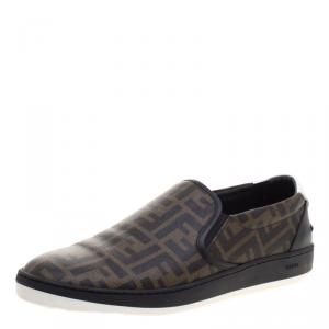 Fendi Brown Zucca Coated Canvas Slip On Sneakers Size 45