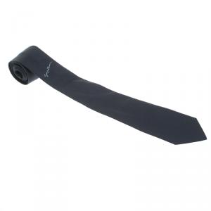Pre Owned Giorgio Armani Navy Blue Signature Logo Detail Silk Tie